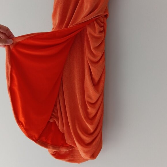 Princess Polly Bodycon Halter Dress Low Back Side Ruching Shimmer Orange Size 10 - Picture 5 of 12